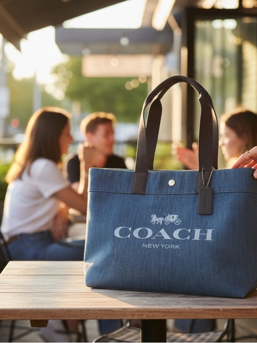 Coach Denim Logo Tote in Blue with Dark Brown Handles and Coach Wallet - Picture 11 of 15
